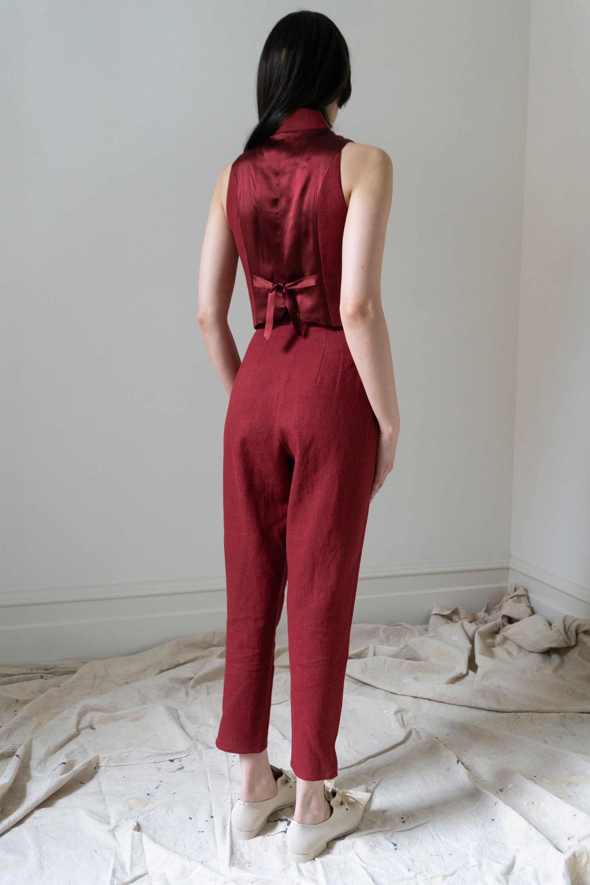 Simone Linen Trousers - Crimson (SIZE S)