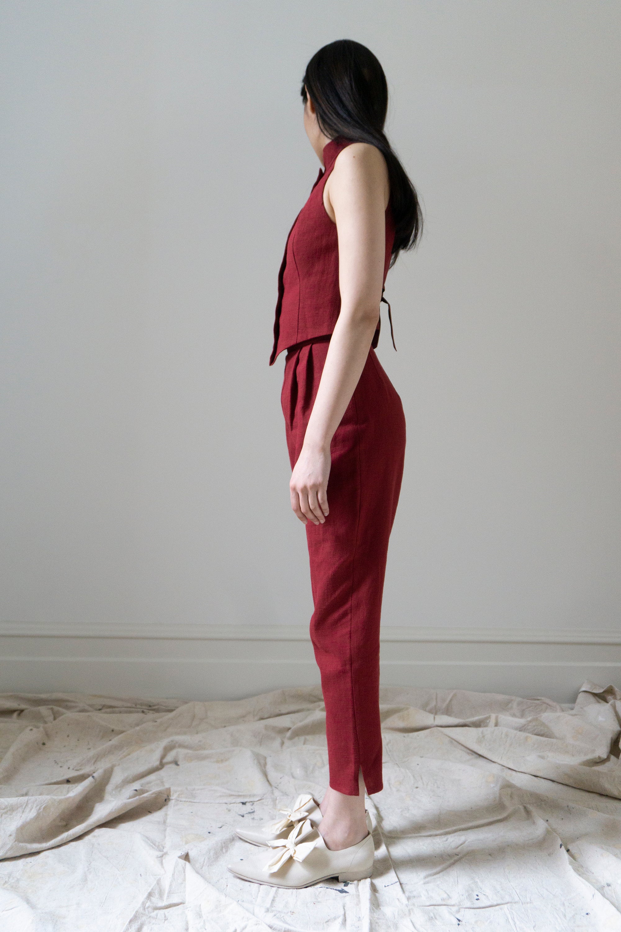 Simone Linen Trousers - Crimson (SIZE S)