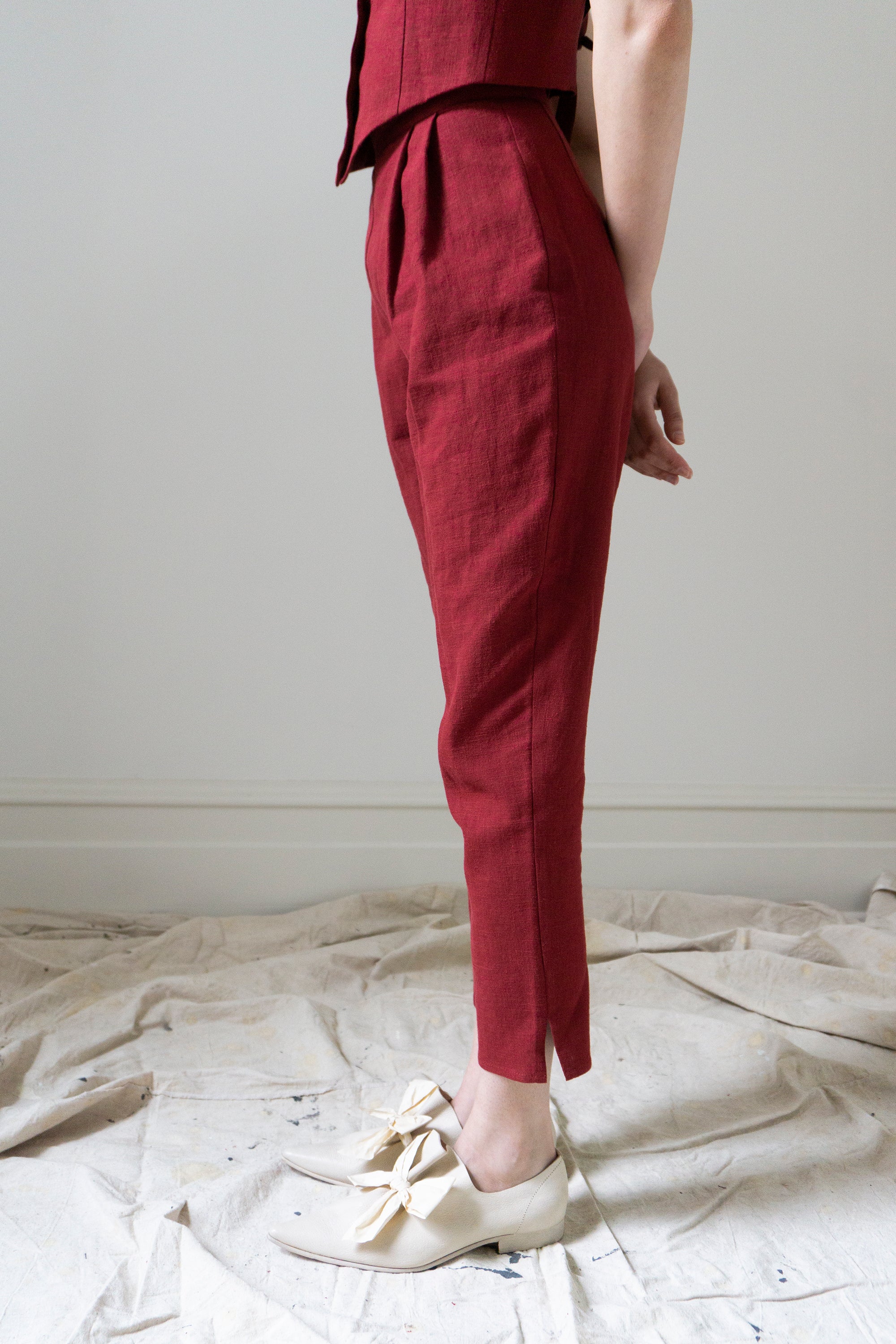 Simone Linen Trousers - Crimson (SIZE S)