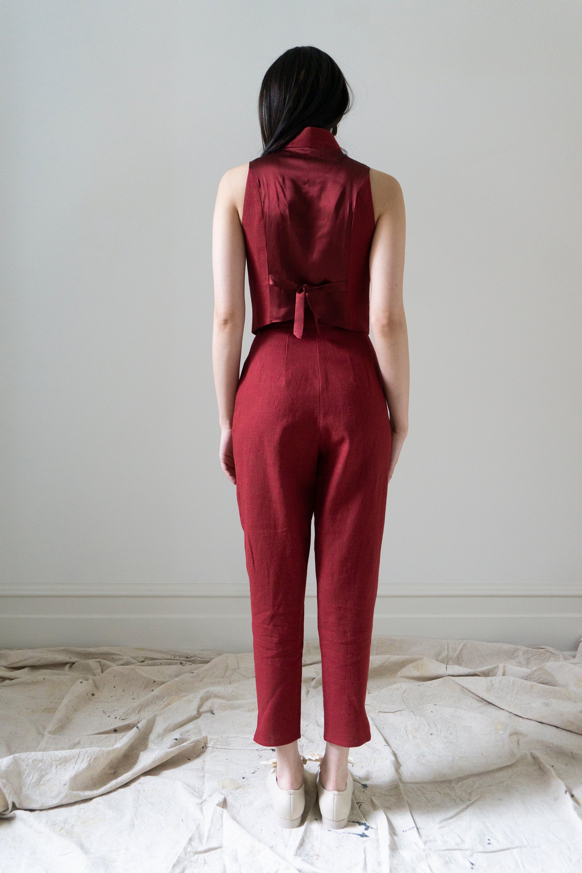 Simone Linen Trousers - Crimson (SIZE S)