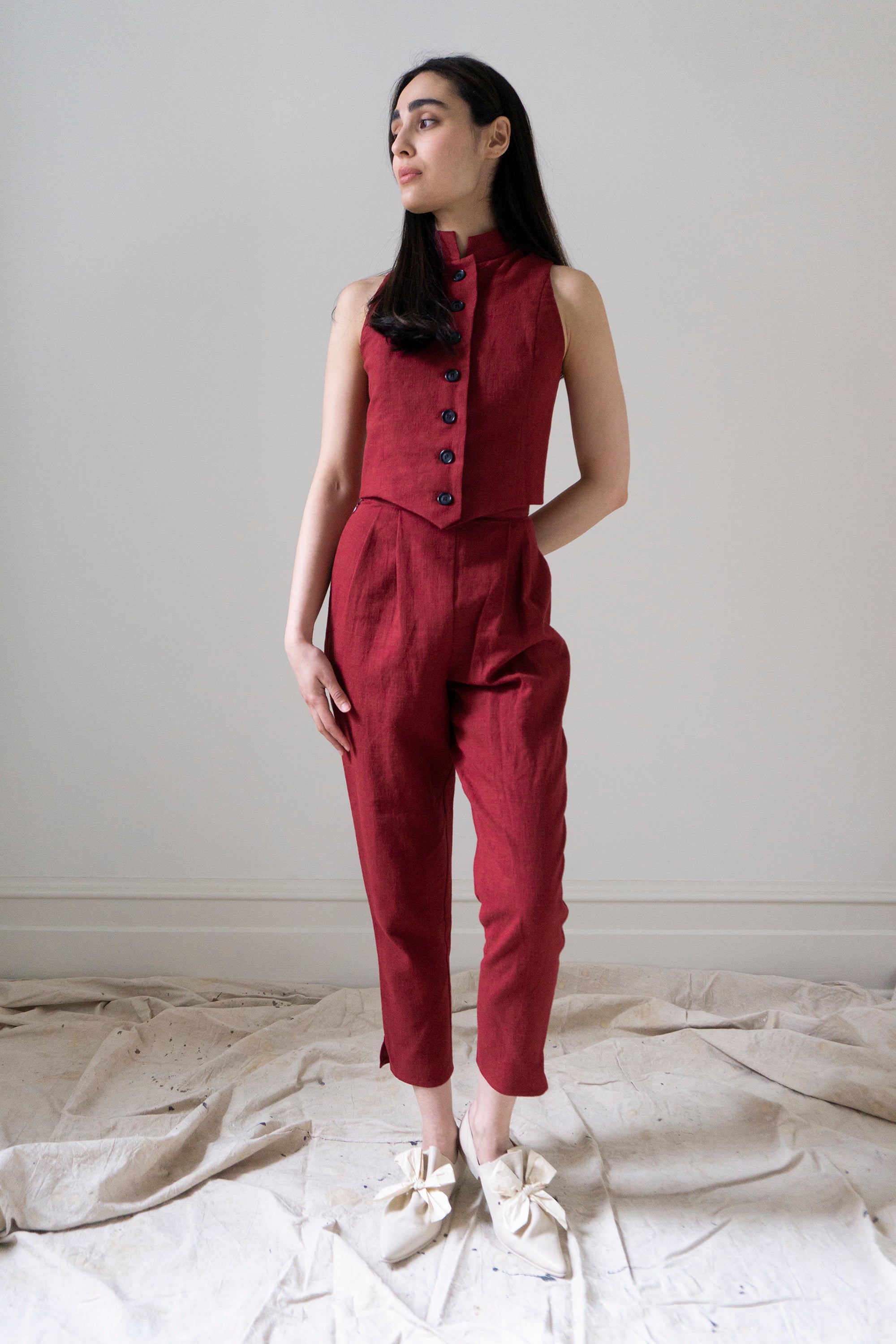 Simone Linen Trousers - Crimson (SIZE S)