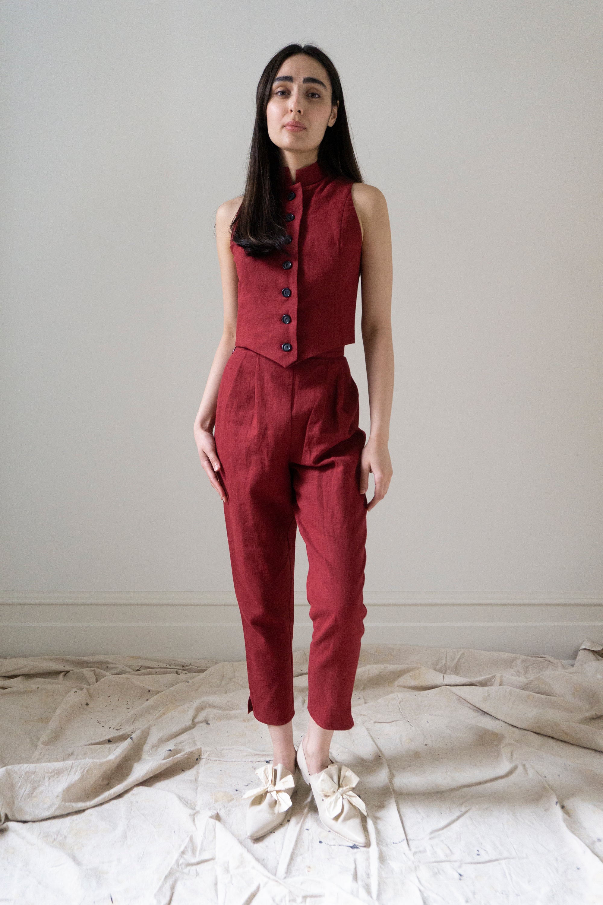 Simone Linen Trousers - Crimson (SIZE S)