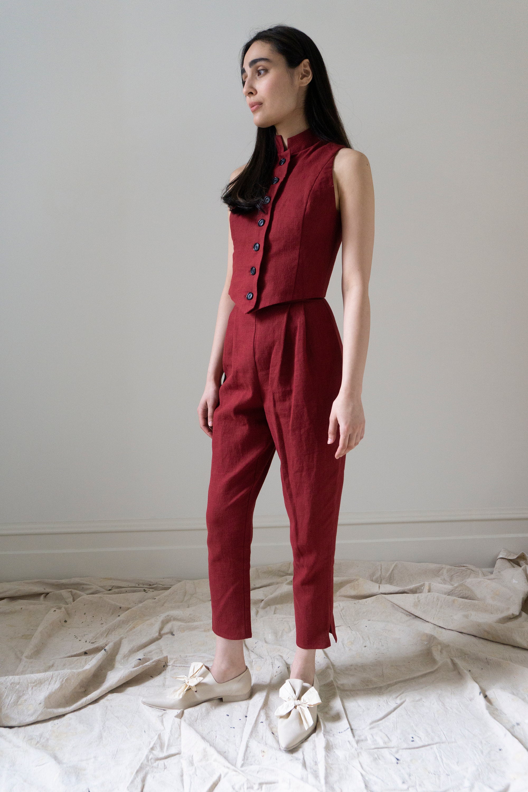 Simone Linen Trousers - Crimson (SIZE S)