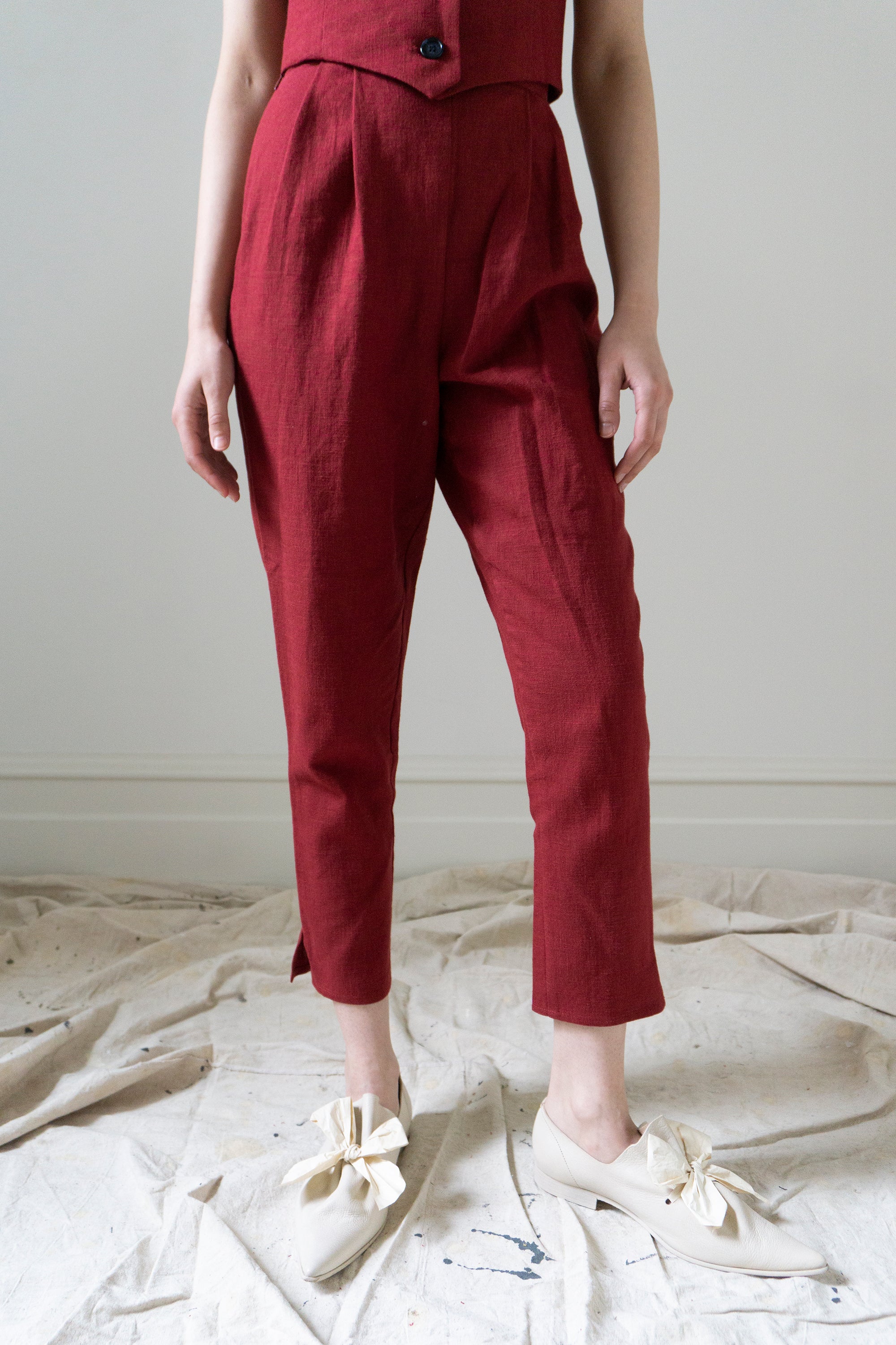 Simone Linen Trousers - Crimson (SIZE S)