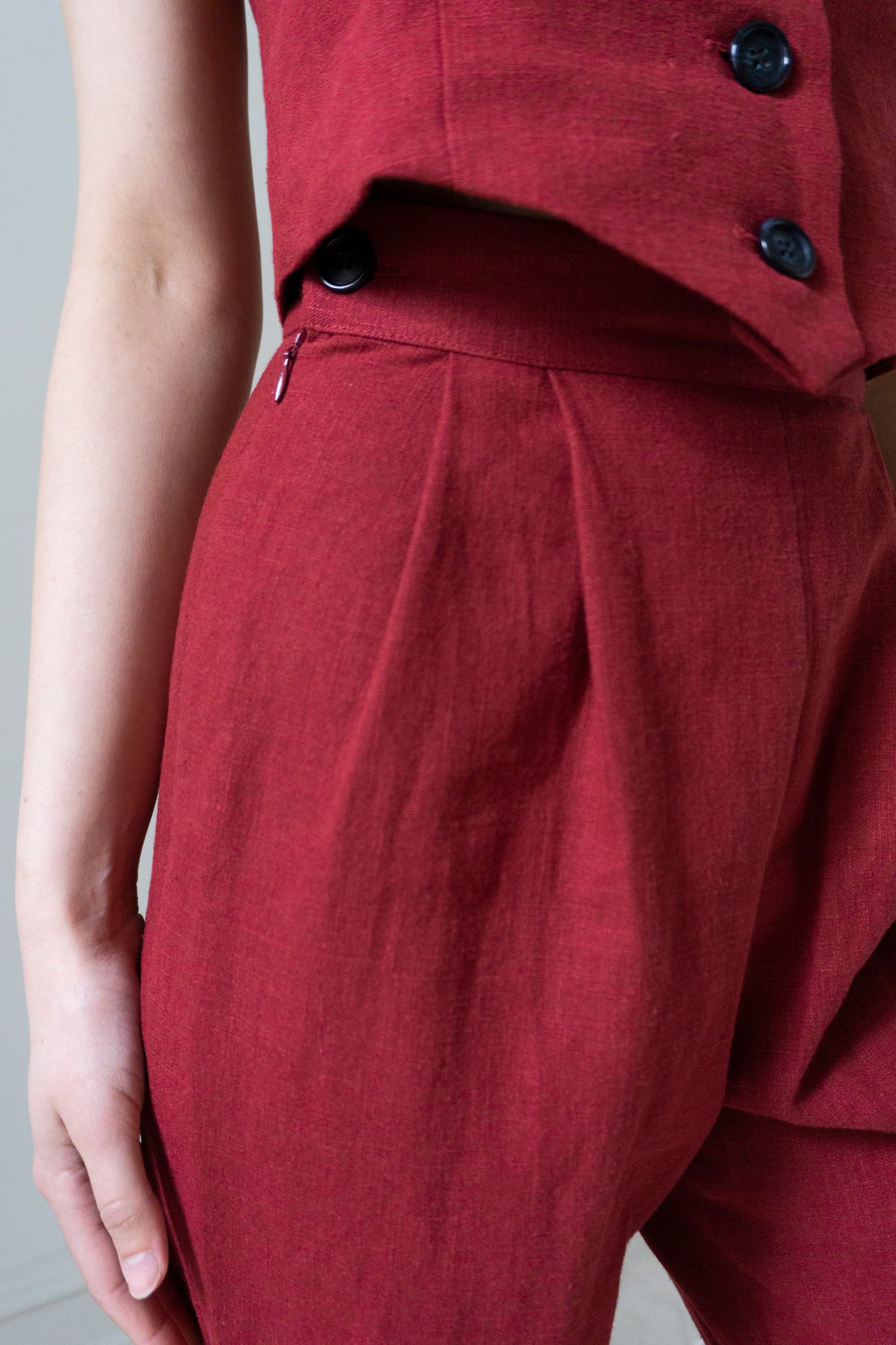Simone Linen Trousers - Crimson (SIZE S)
