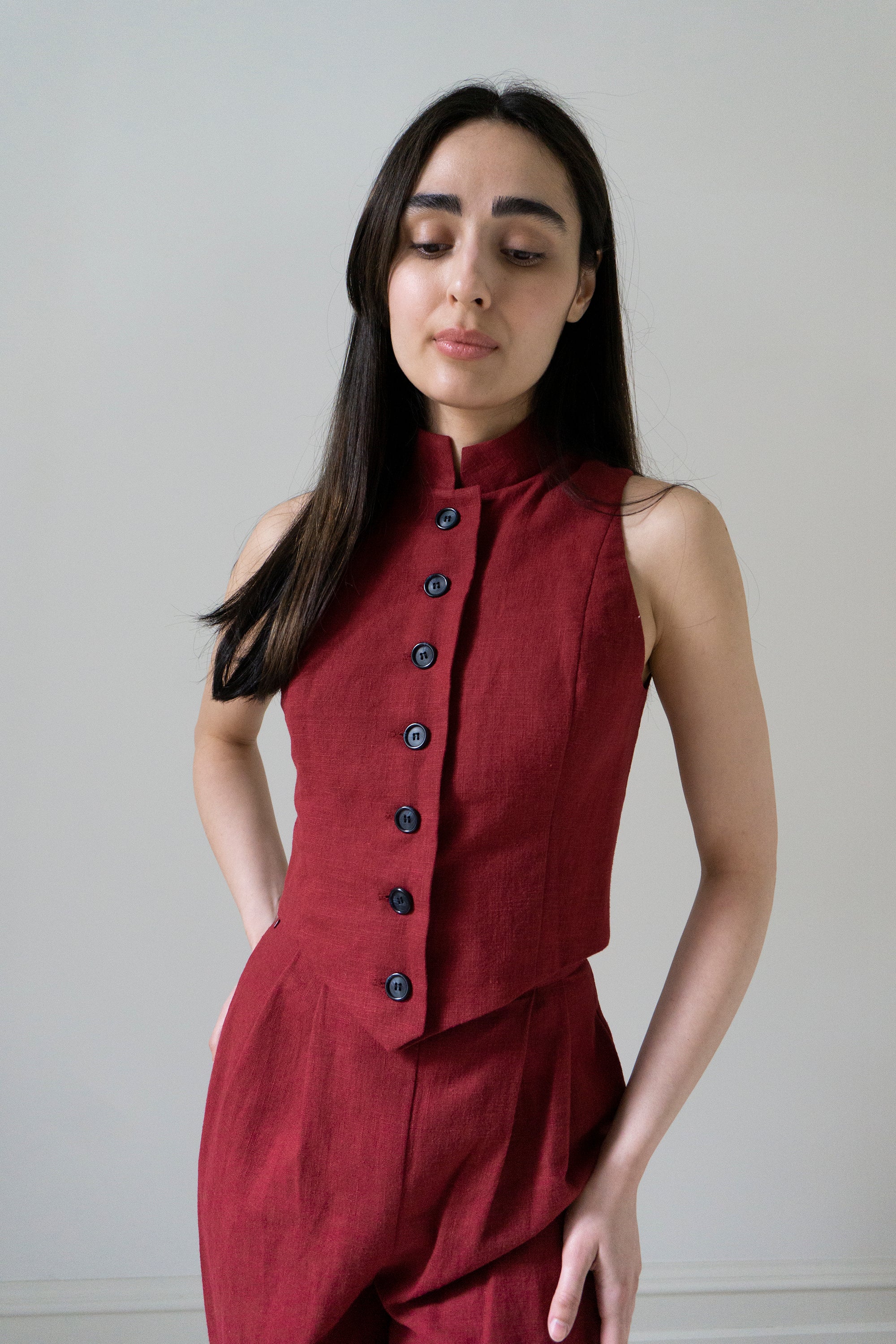 Simone Linen Trousers - Crimson (SIZE S)
