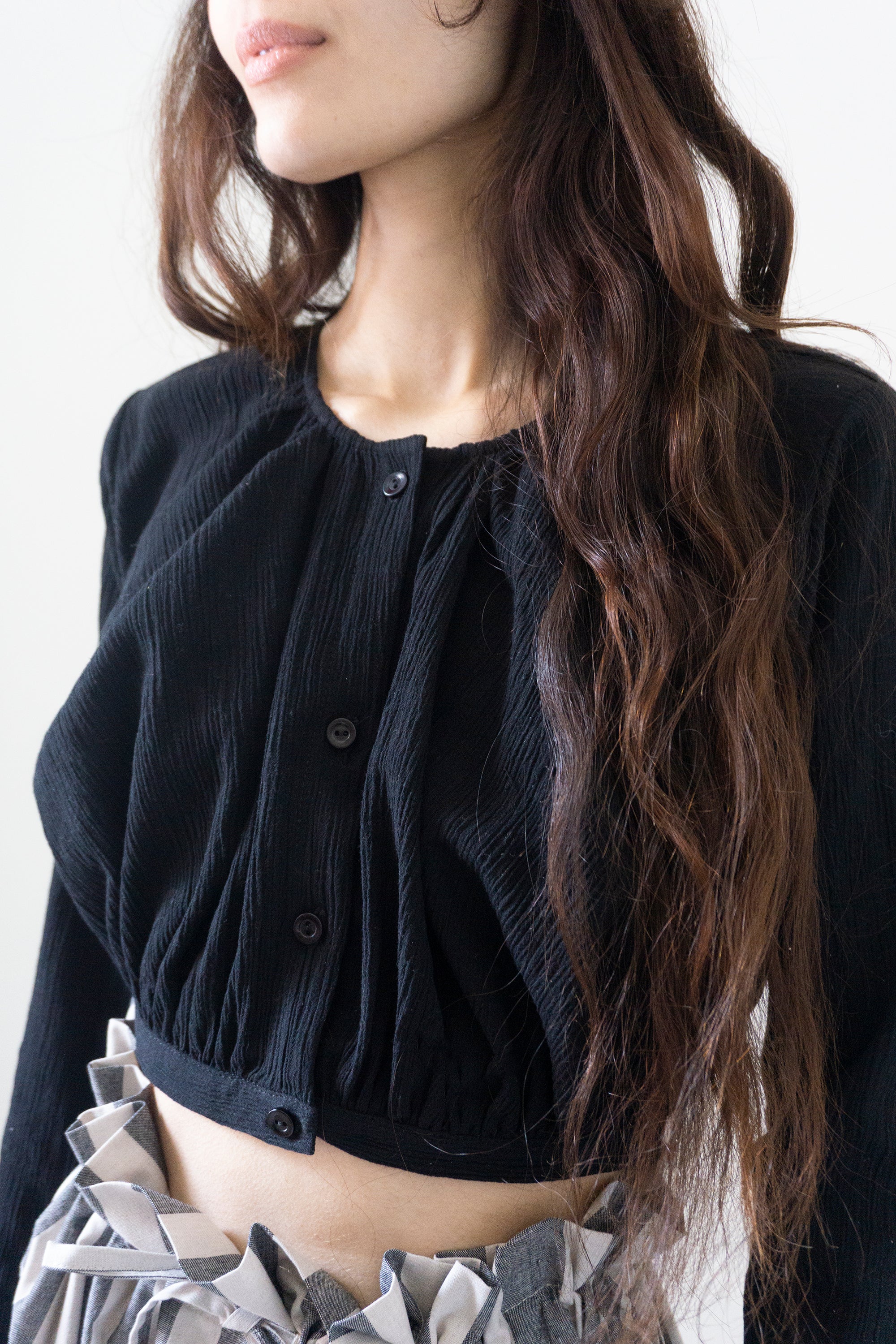 Callisto Top - Black Crinkled Cotton